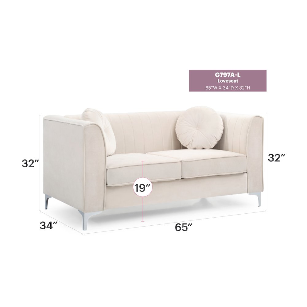 Glory Furniture Delray Loveseat in Ivory Color. Picture 6