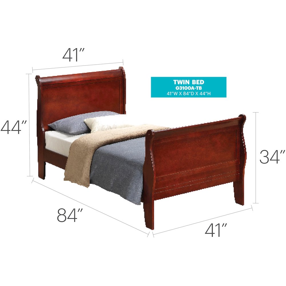 Glory Furniture Louis Phillipe Twin Bed in Cherry Color. Picture 7