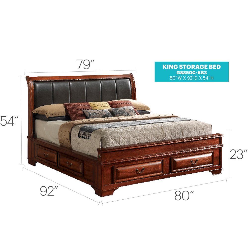 Glory Furniture LaVita King Storage Bed in Oak Color. Picture 6