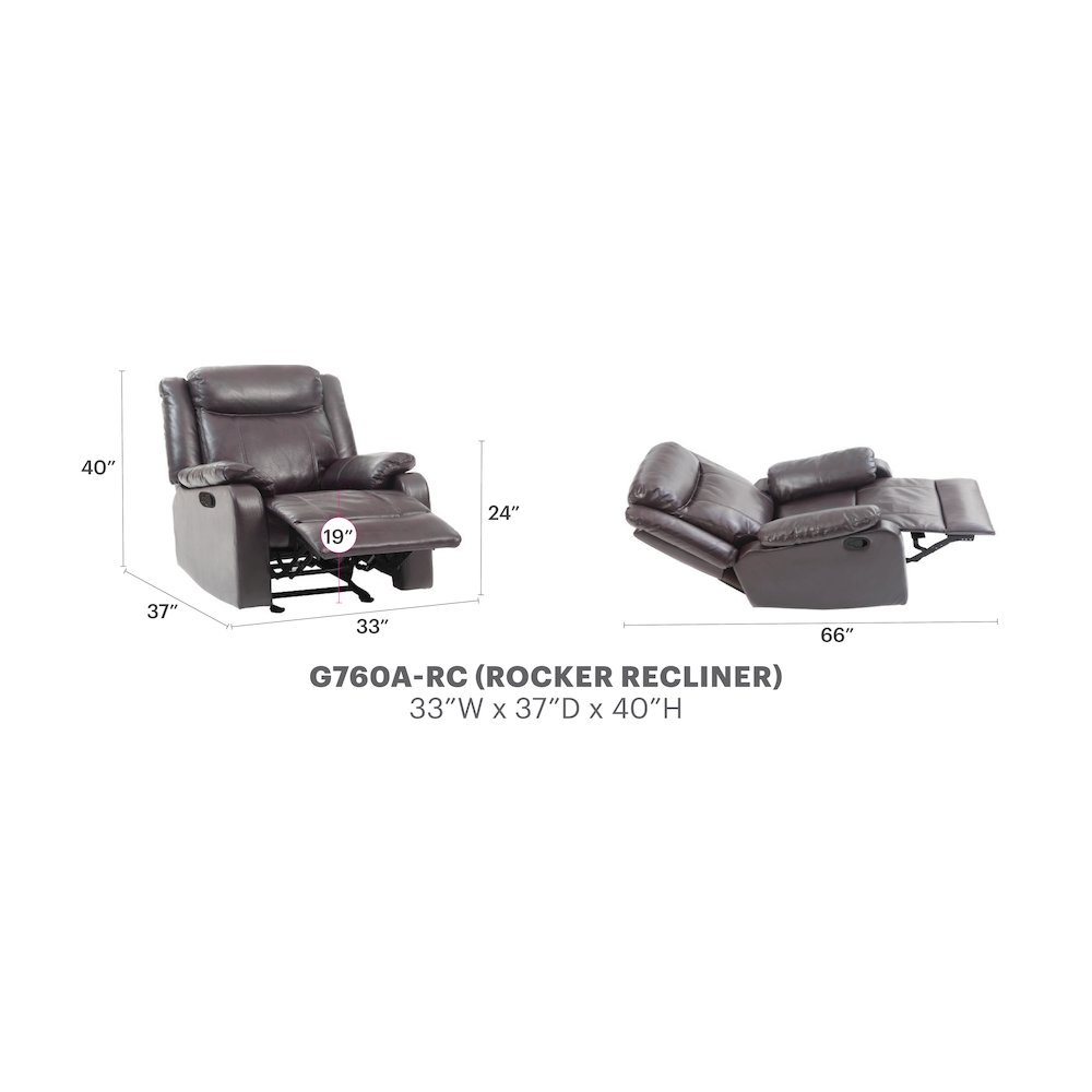 Glory Furniture Ward Rocker Recliner in Dark Brown Color. Picture 7