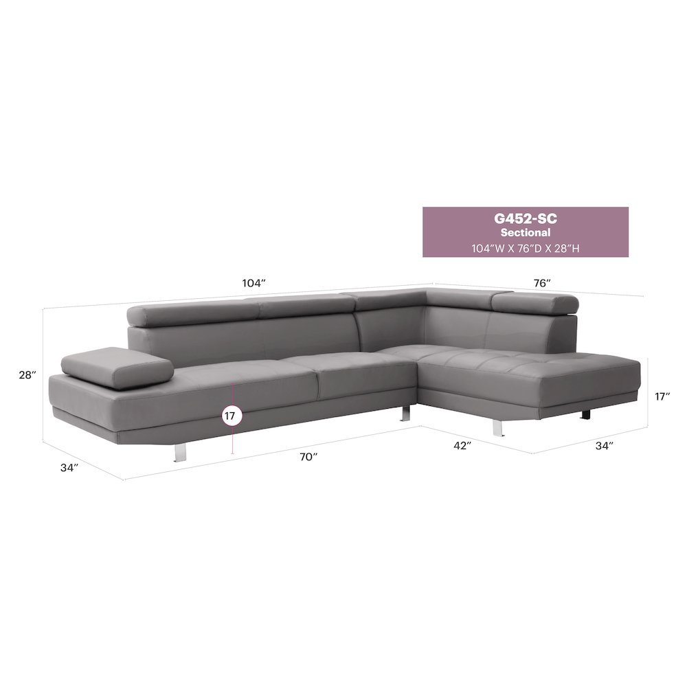 Glory Furniture Riveredge Sectional in Gray Color. Picture 7