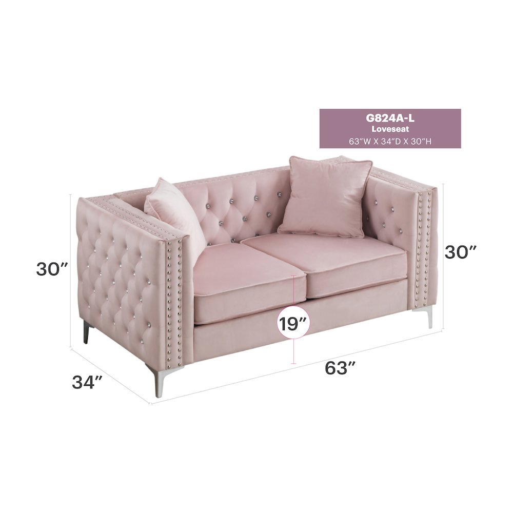 Glory Furniture Paige Loveseat in Pink Color. Picture 7