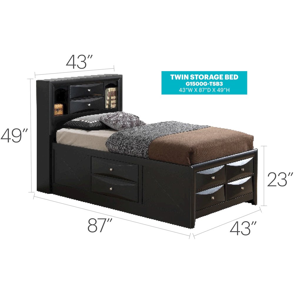 Glory Furniture Marilla Twin Storage Bed in Black Color. Picture 7