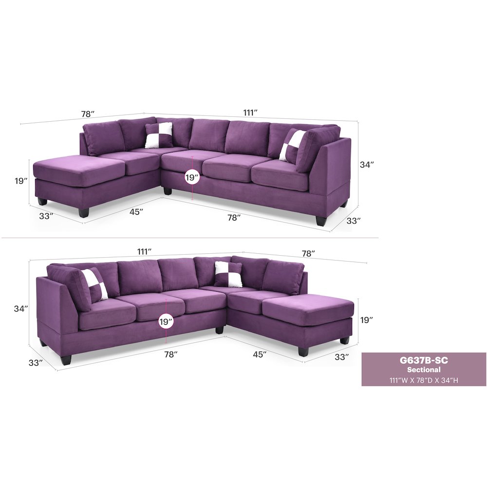 Glory Furniture Malone Sectional in Purple Color. Picture 7