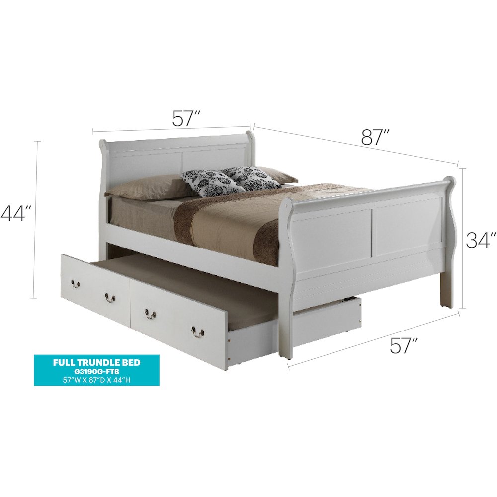 Glory Furniture Louis Phillipe Full Trundle Bed in White Color. Picture 7