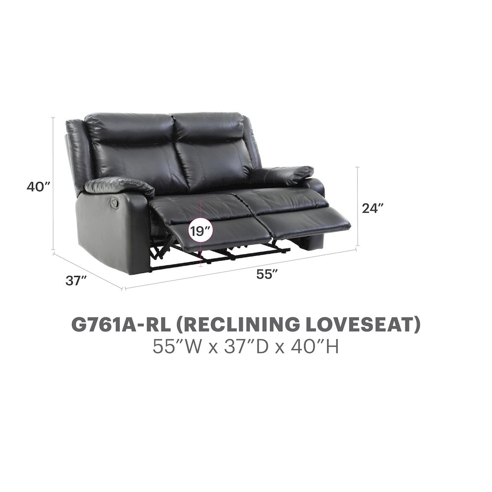 Glory Furniture Ward Reclining Loveseat in Black Color. Picture 7