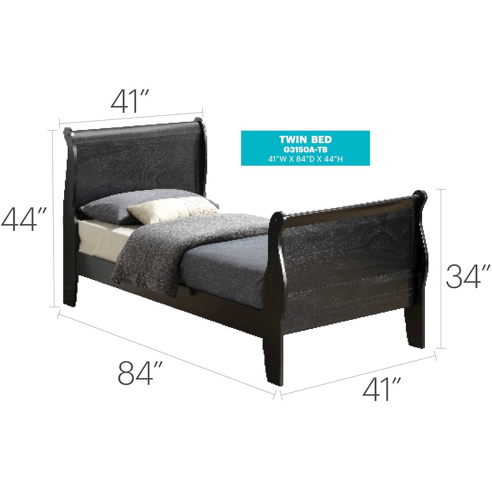 Glory Furniture Louis Phillipe Twin Bed in Black Color. Picture 7