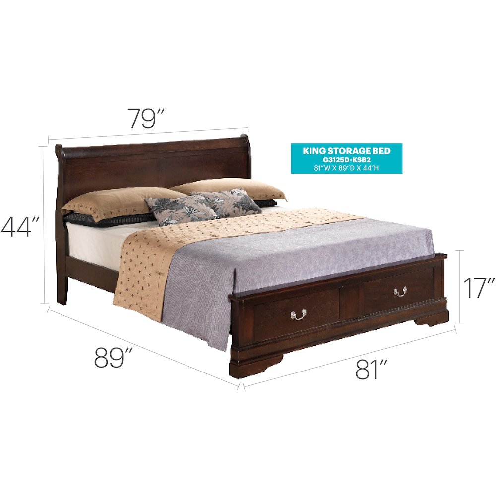 Glory Furniture Louis Phillipe King Storage Bed in Cappuccino Color. Picture 3
