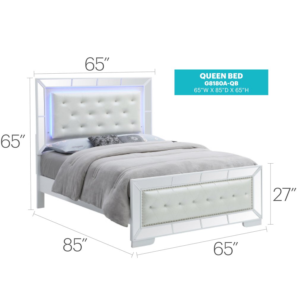 Glory Furniture Hollywood_Hills Queen Bed in White Color. Picture 2