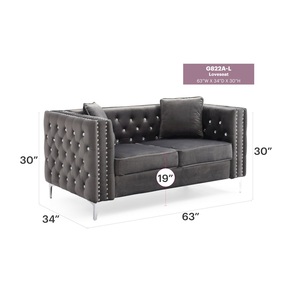 Glory Furniture Paige Loveseat in Gray Color. Picture 6