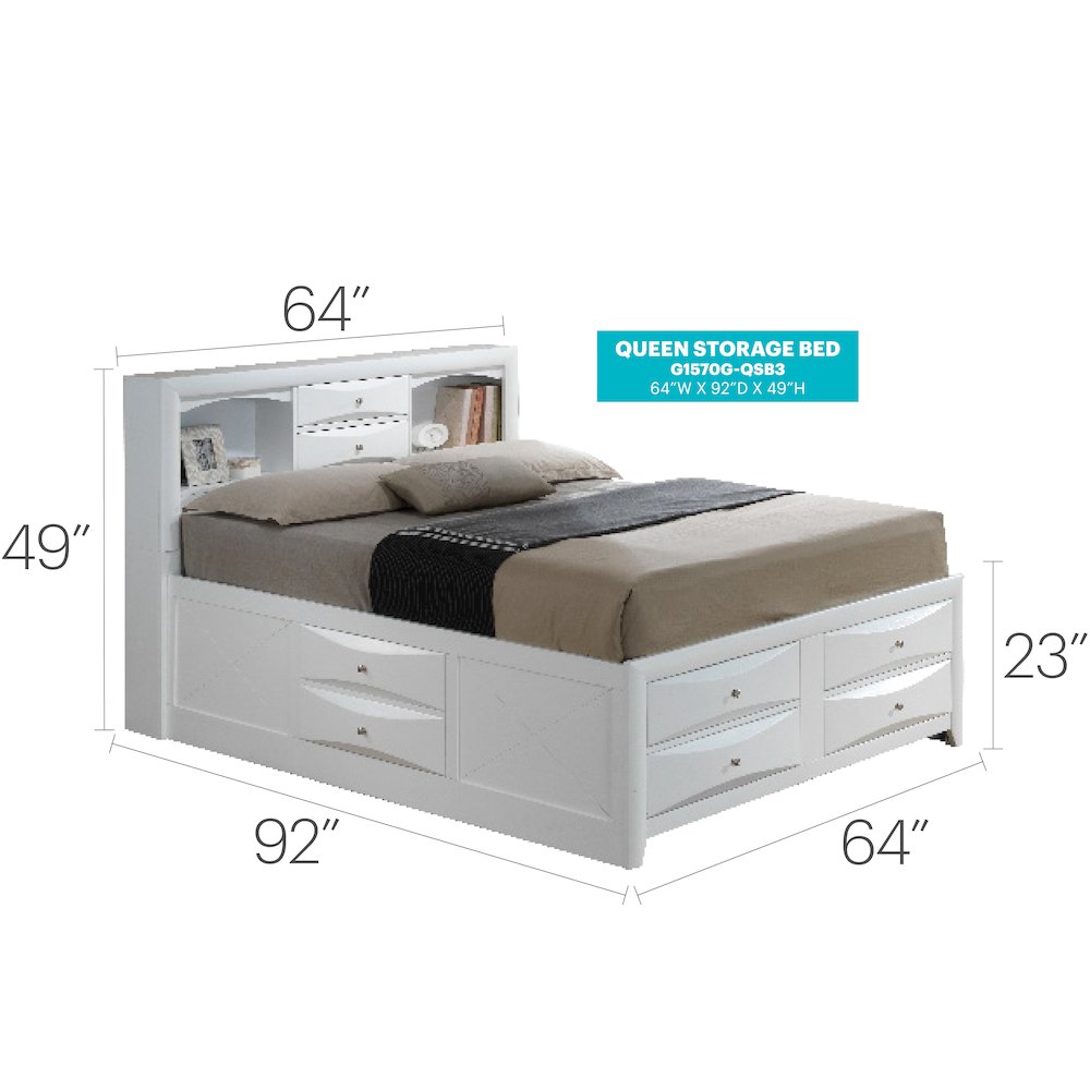 Glory Furniture Marilla Queen Storage Bed in White Color. Picture 7