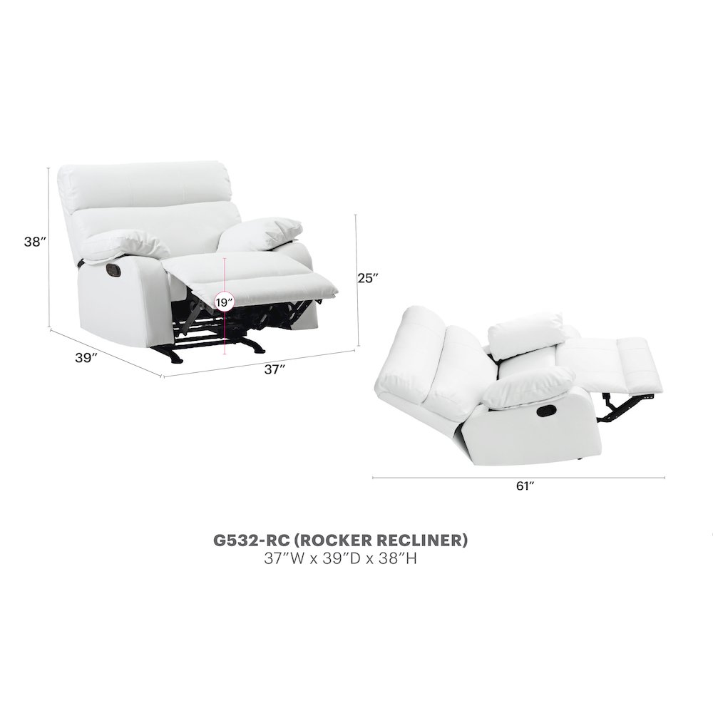 Glory Furniture Manny Rocker Recliner in White Color. Picture 6