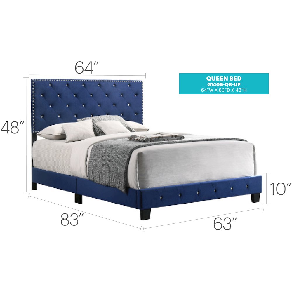 Glory Furniture Suffolk Queen Bed in Navy Blue Color. Picture 7