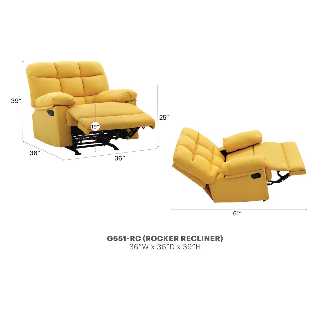Glory Furniture Cindy Rocker Recliner in Yellow Color. Picture 7