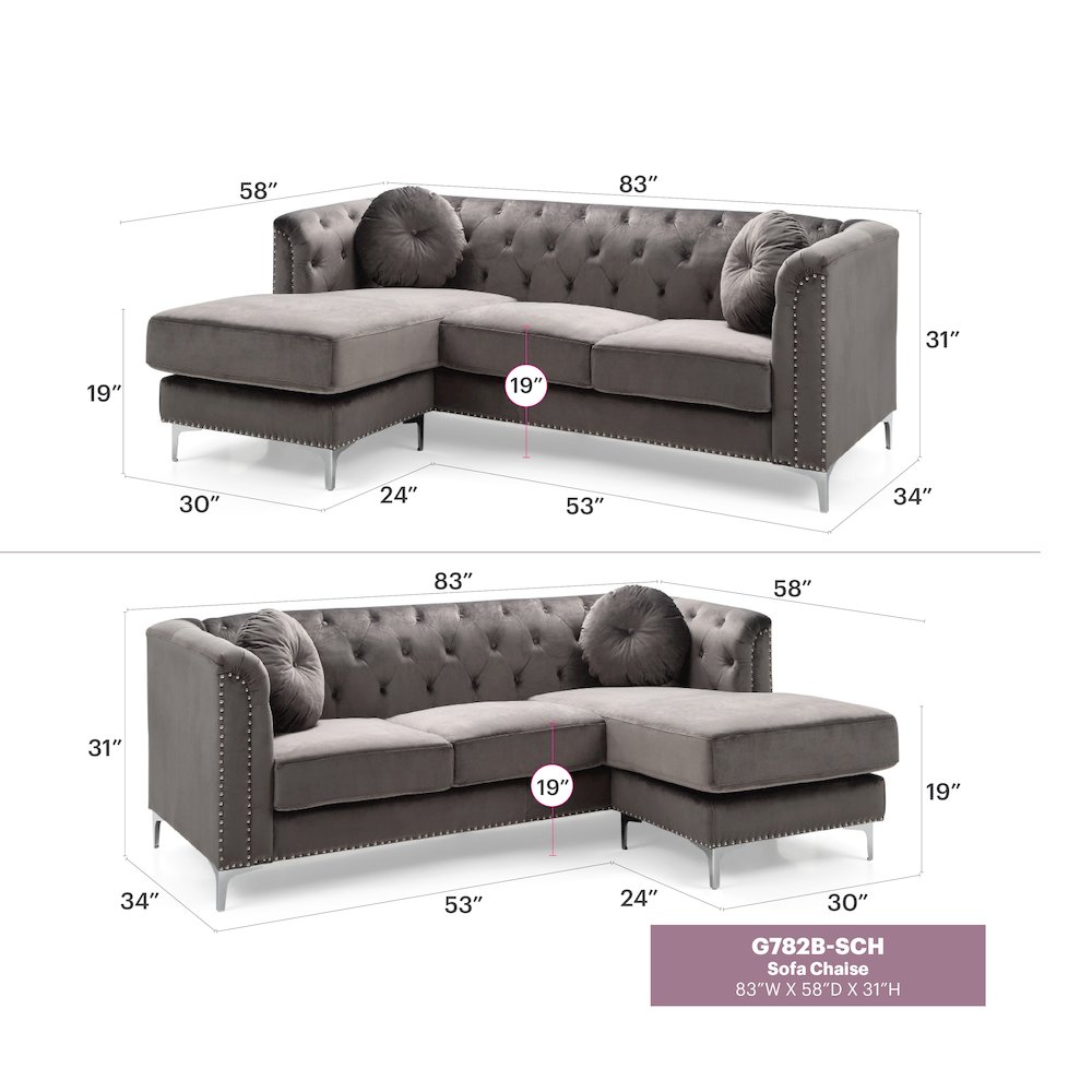 Glory Furniture Pompano Sofa Chaise in Dark Gray Color. Picture 7
