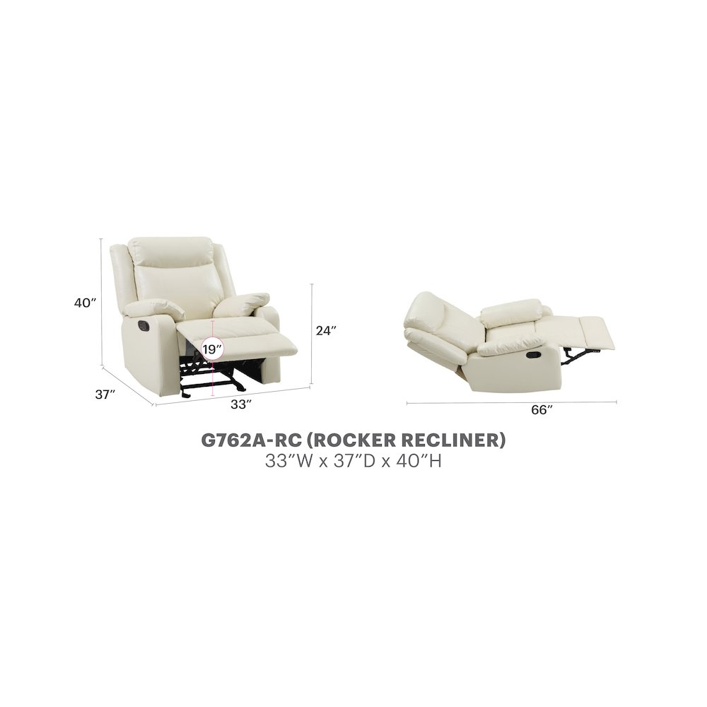 Glory Furniture Ward Rocker Recliner in Pearl Color. Picture 7