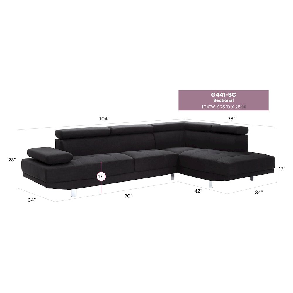 Glory Furniture Riveredge Sectional in Black Color. Picture 7