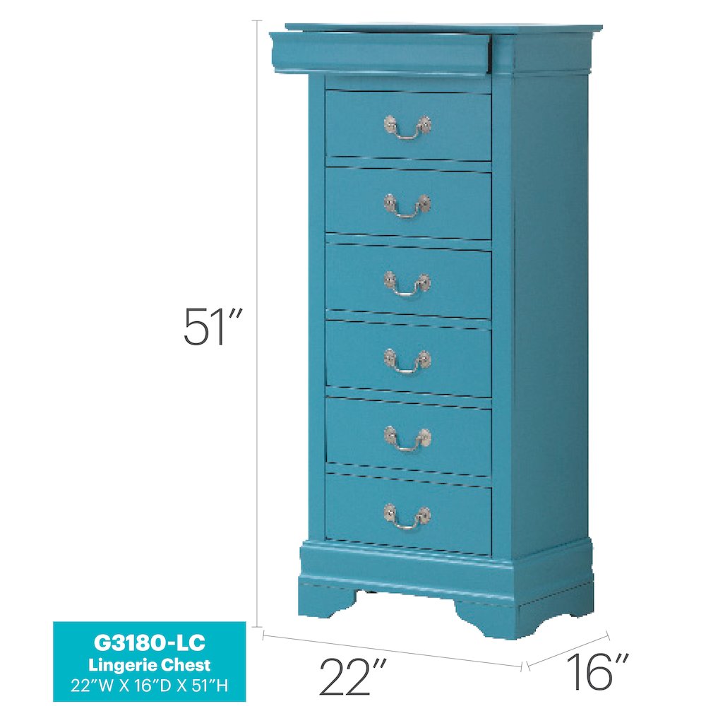 Glory Furniture Louis Phillipe Lingerie Chest in Teal Color. Picture 7