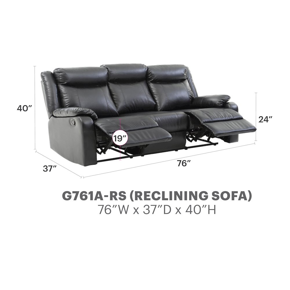 Glory Furniture Ward Reclining Sofa in Black Color. Picture 6