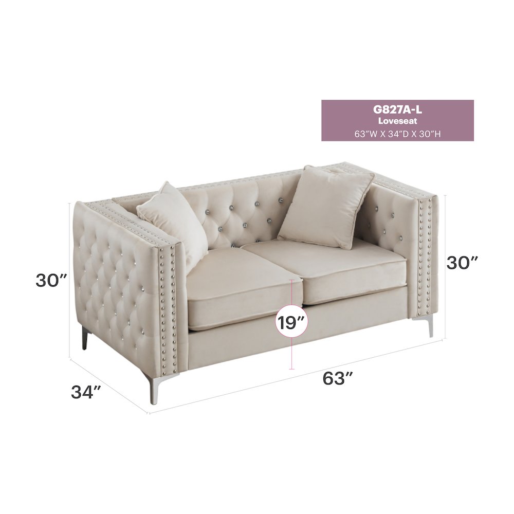 Glory Furniture Paige Loveseat in Ivory Color. Picture 7