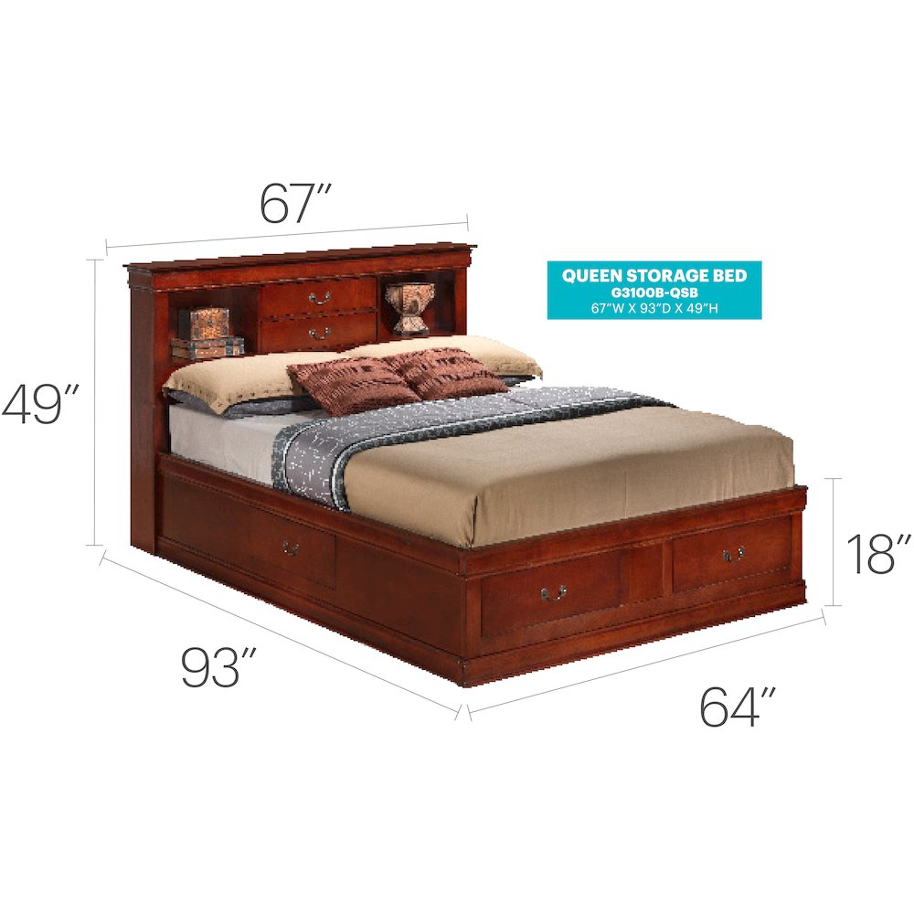 Glory Furniture Louis Phillipe Queen Storage Bed in Cherry Color. Picture 7