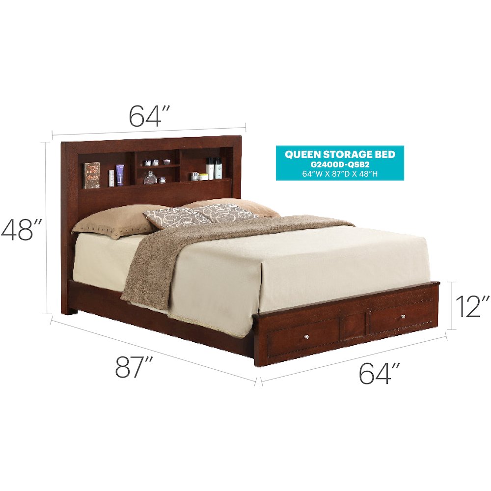 Glory Furniture Burlington Queen Storage Bed in Cherry Color. Picture 8