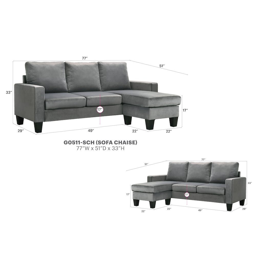 Glory Furniture Jessica Sofa Chaise in Gray Color. Picture 6
