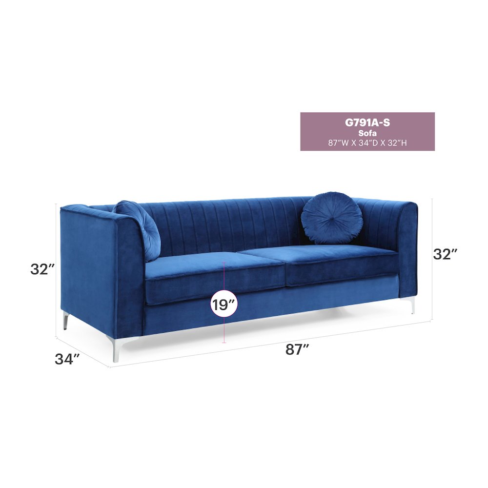 Glory Furniture Delray Sofa in Navy Blue Color. Picture 7