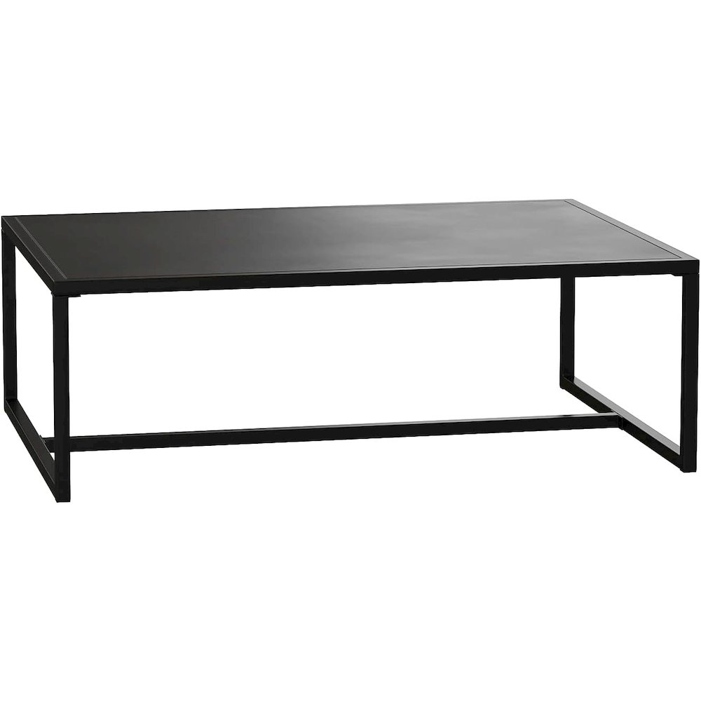 Outdoor 2 Tier Patio Coffee Table Commercial Grade Black Coffee Table for Deck, Porch, or Poolside - Steel Square Leg Frame. Picture 1
