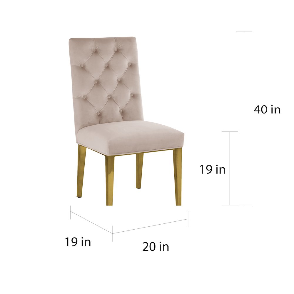 Beige Velvet Tufted Side Chair Set of 2. Picture 2