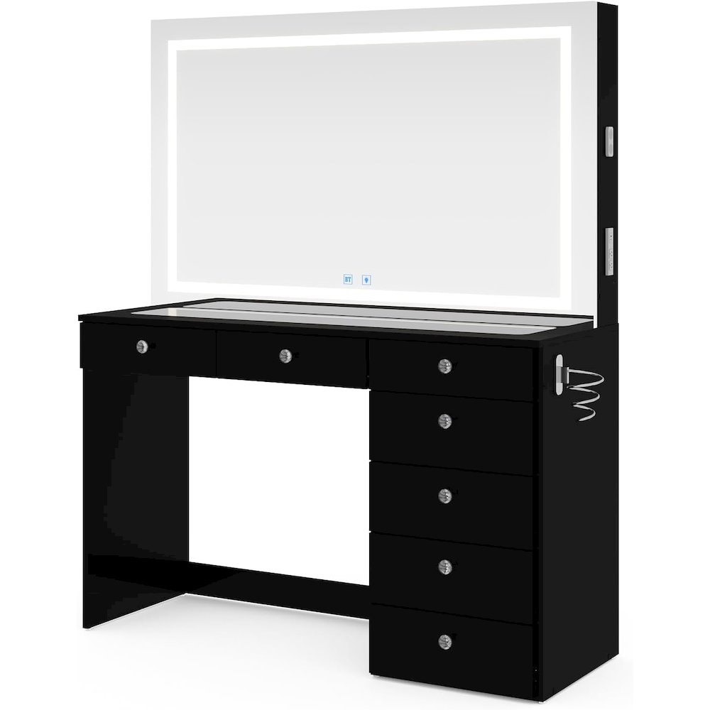 Brielle Large Makeup Vanity Desk with Dimmable LED, 2 Bluetooth Speakers. Picture 1