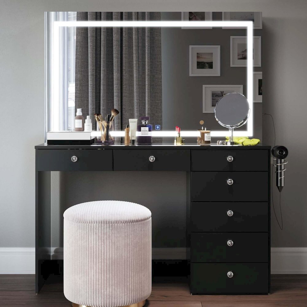 Brielle Large Makeup Vanity Desk with Dimmable LED, 2 Bluetooth Speakers. Picture 2