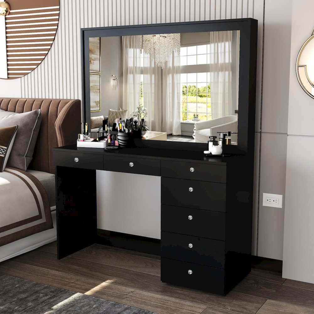 Joan Black Dressing Table (Crystal Knobs). Picture 2