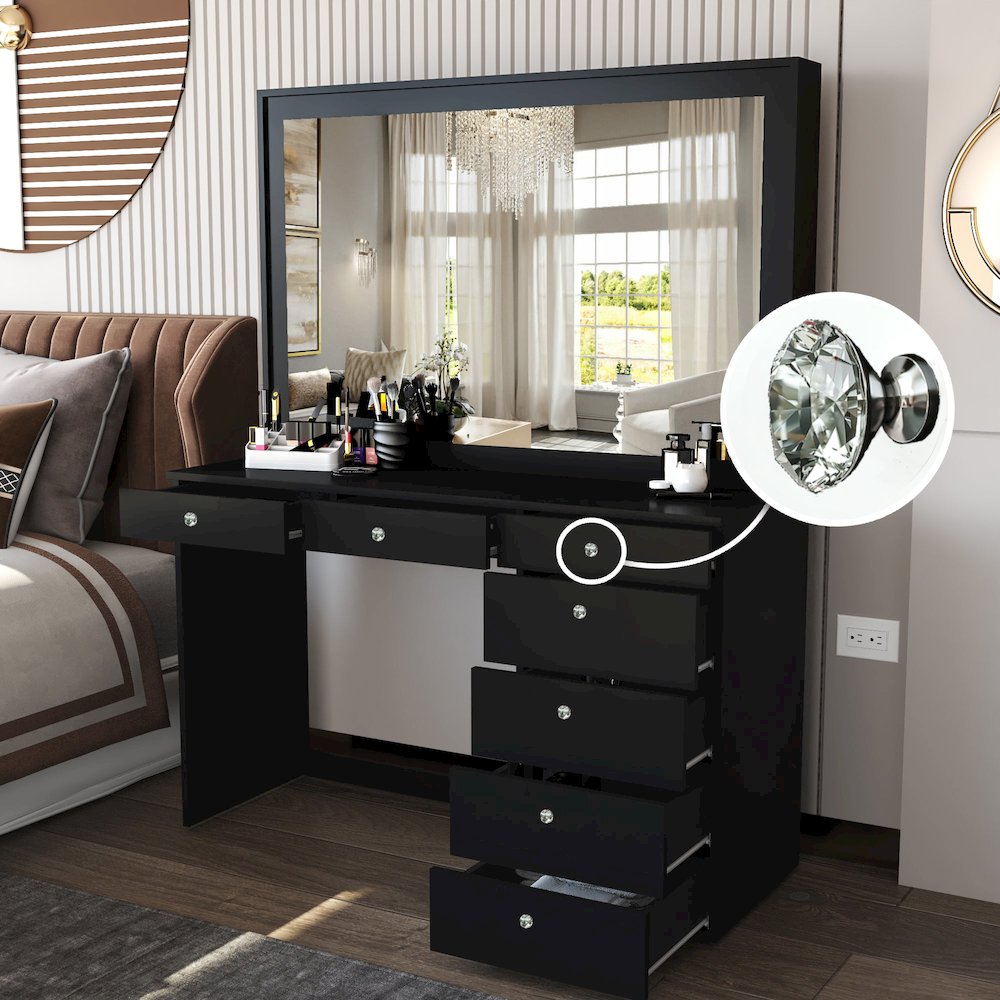 Joan Black Dressing Table (Crystal Knobs). Picture 3
