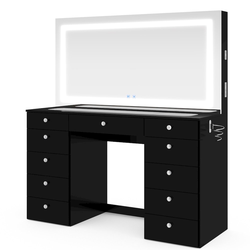 Lydia Extra Large Makeup Vanity Desk with Dimmable LED, 2 Bluetooth  Speakers. Picture 1