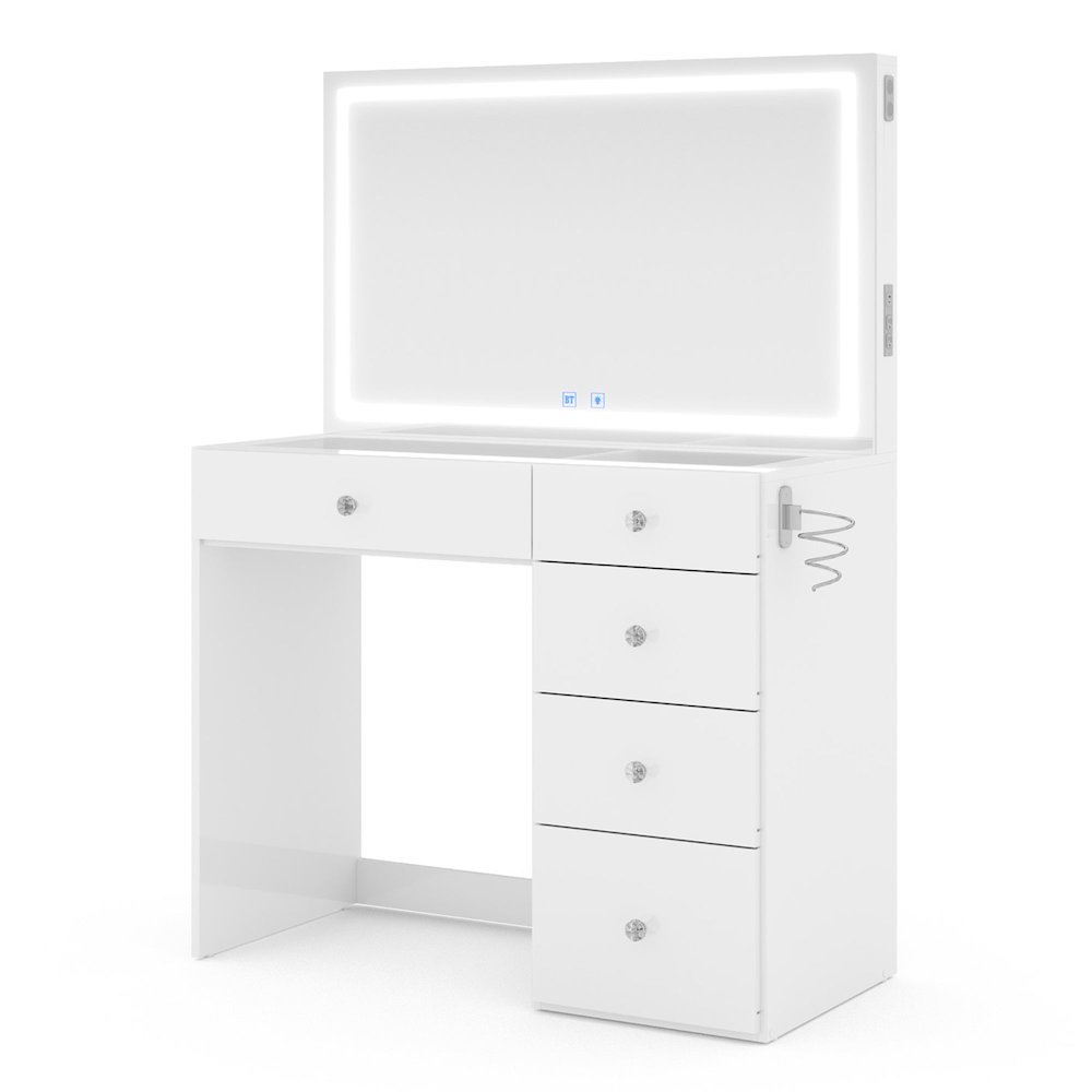 Emilia Makeup Vanity Desk with Dimmable LED, 2 Bluetooth Speakers, USB. Picture 1