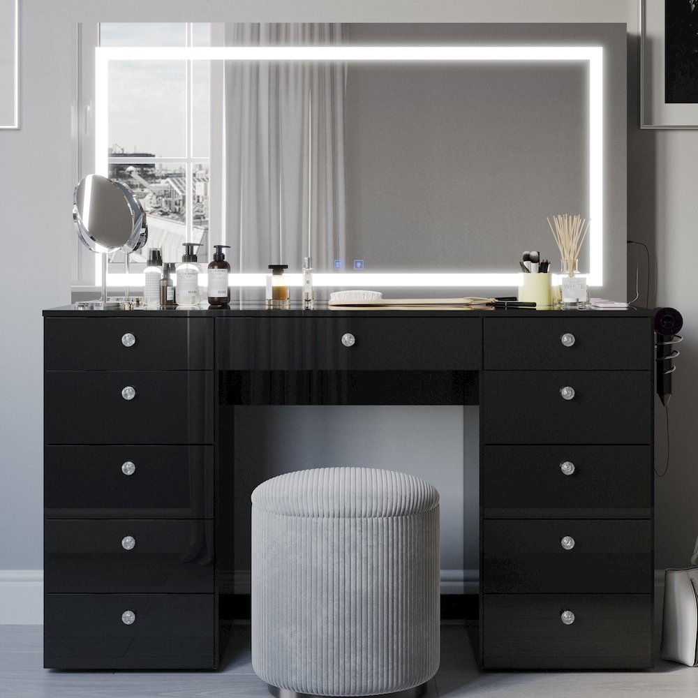 Lydia Extra Large Makeup Vanity Desk with Dimmable LED, 2 Bluetooth  Speakers. Picture 2