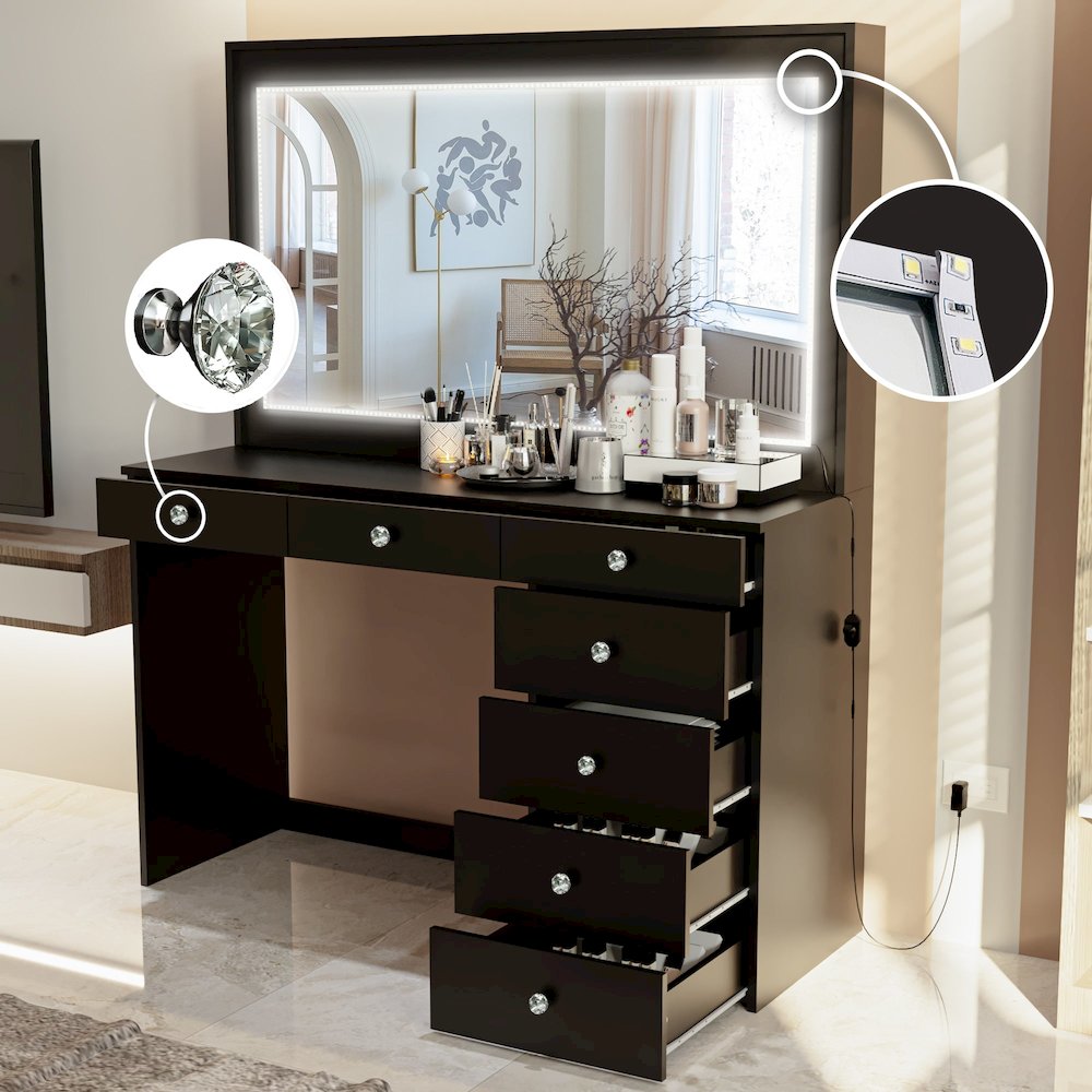 Joan White Makeup Vanity Desk (Crystal Knobs). Picture 3