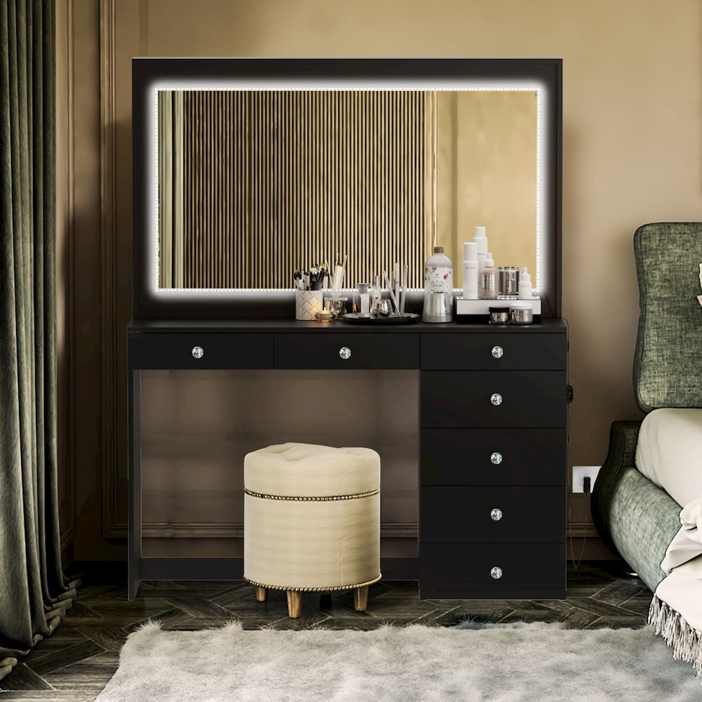 Joan White Makeup Vanity Desk (Crystal Knobs). Picture 4