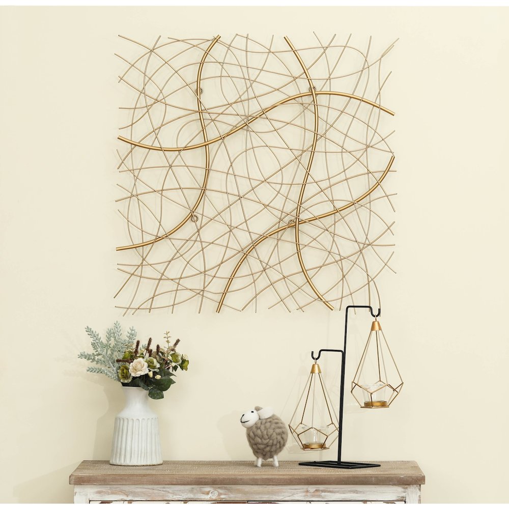 Large Gold Abstract Square Metal Wall Decor. Picture 4
