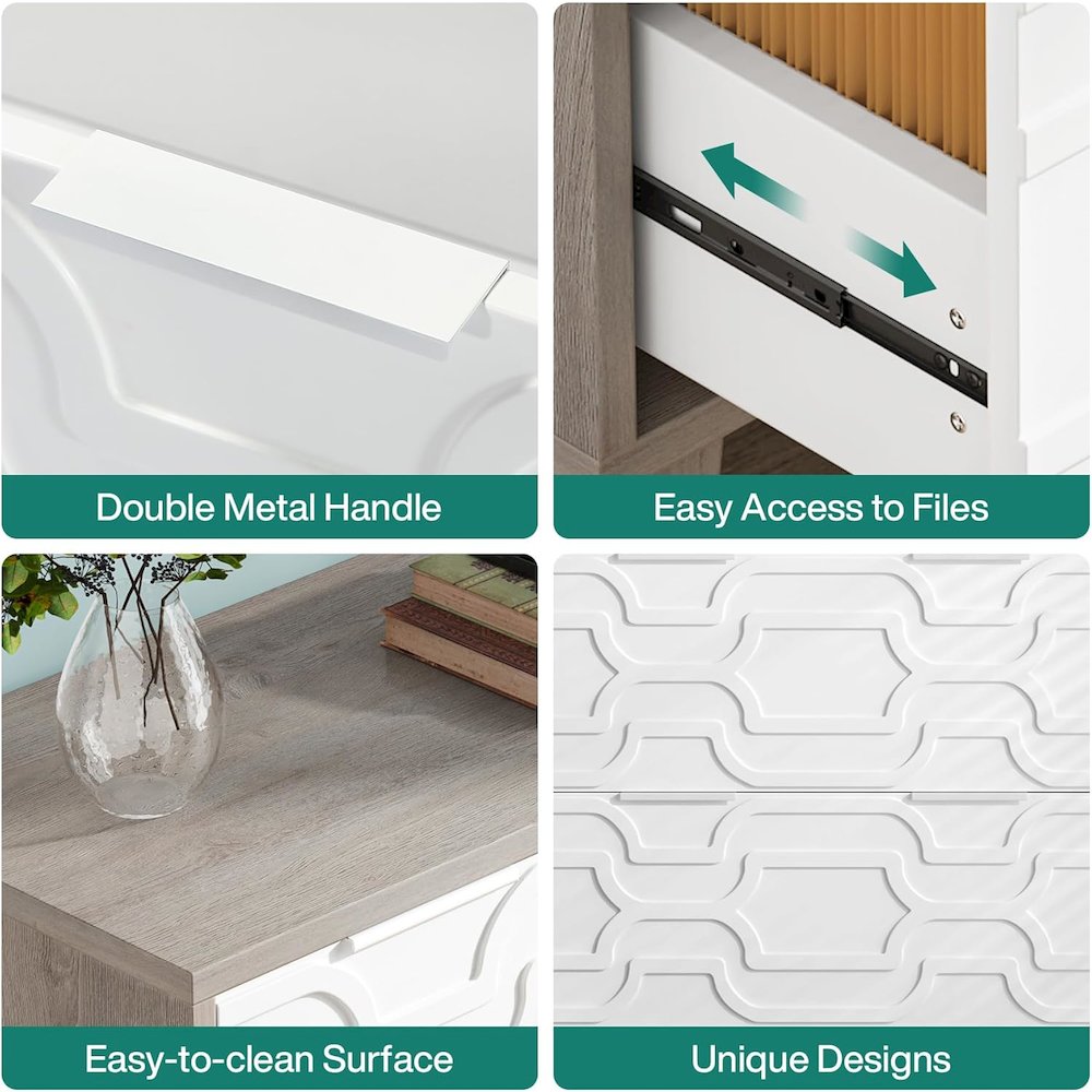 2-Drawer Lateral File Cabinet - White & Gray Printer Stand. Picture 7