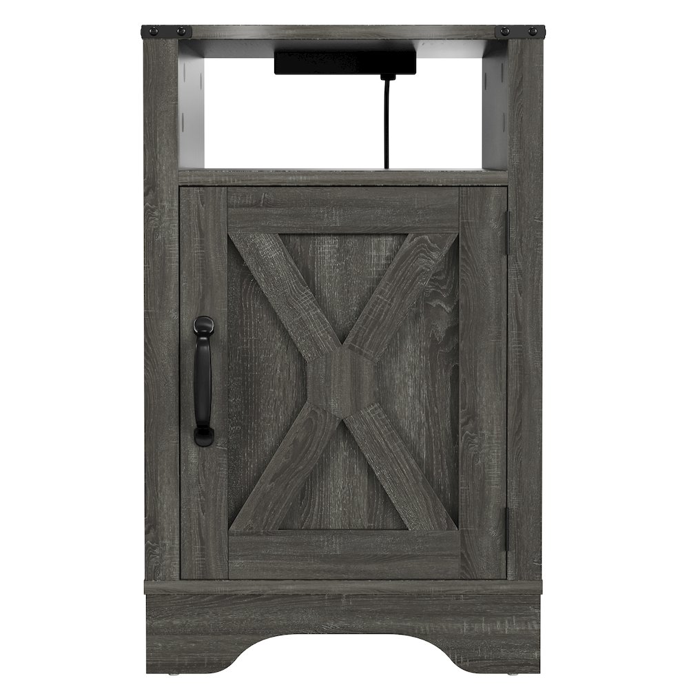 Nightstand Side Table with Electrical Outlets Charging Station Dark Grey. Picture 2