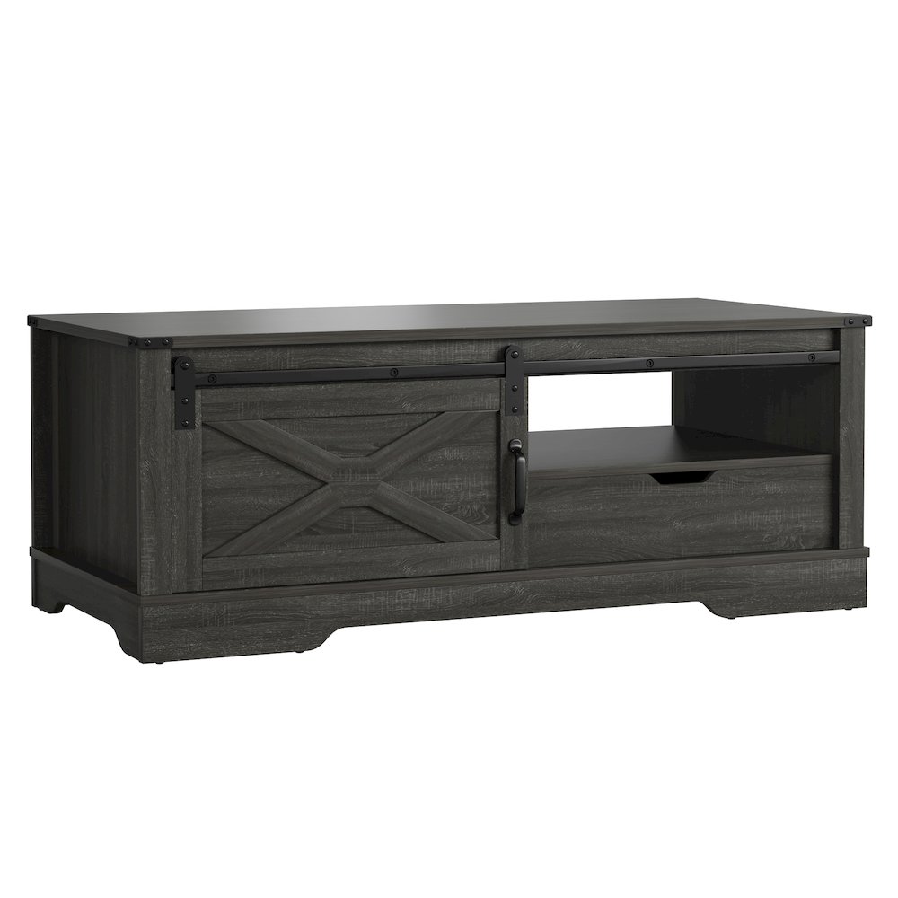 Farmhouse Sliding Barn Door Coffee Storage Large Table Dark Grey. Picture 1