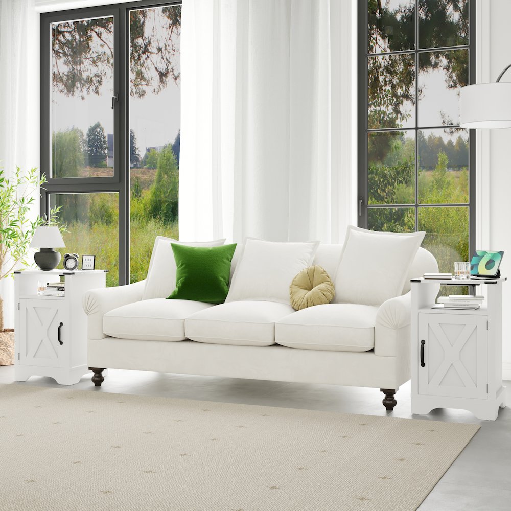 Nightstand Side Table with Electrical Outlets Charging Station 2 Sets White. Picture 3