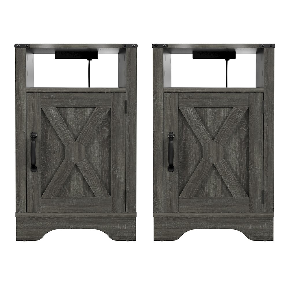 Nightstand Side Table with Electrical Outlets Charging Station 2 Sets Dark Grey. Picture 2