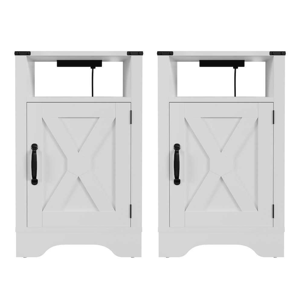 Nightstand Side Table with Electrical Outlets Charging Station 2 Sets White. Picture 1