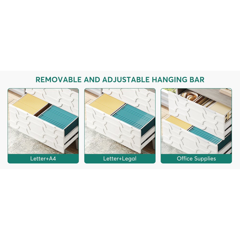 2-Drawer Lateral File Cabinet - White & Gray Printer Stand. Picture 6