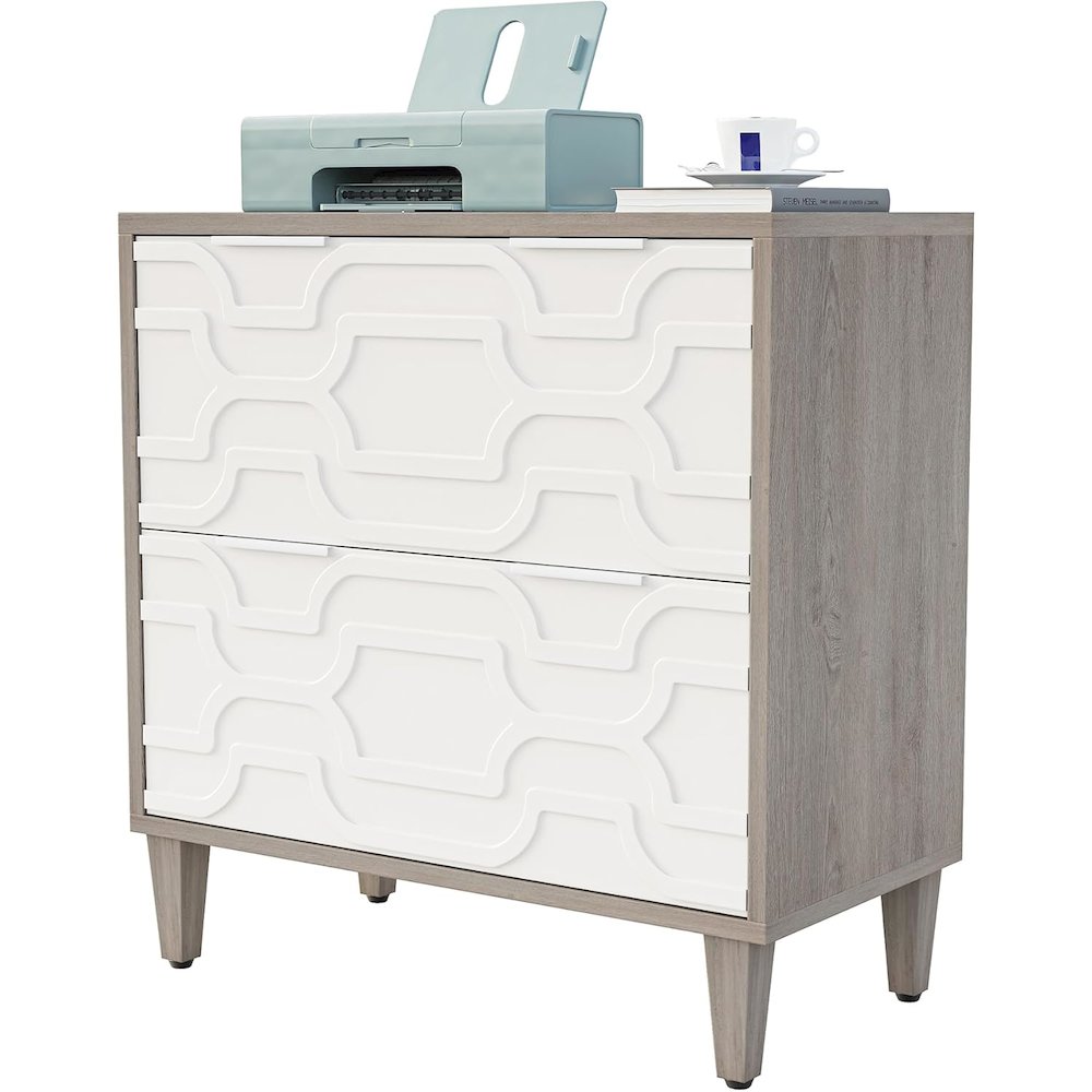2-Drawer Lateral File Cabinet - White & Gray Printer Stand. Picture 1
