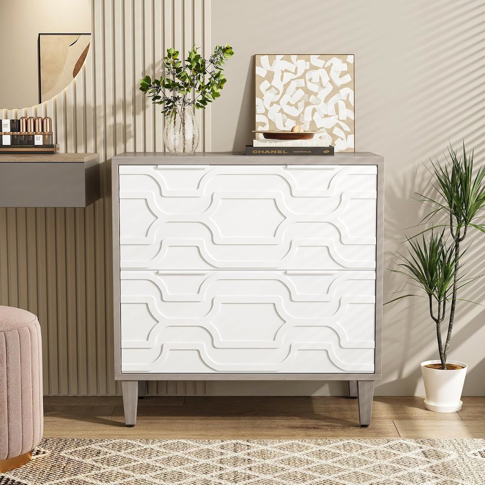 2-Drawer Lateral File Cabinet - White & Gray Printer Stand. Picture 8