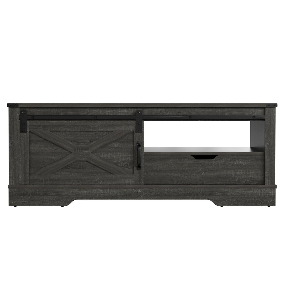 Farmhouse Sliding Barn Door Coffee Storage Large Table Dark Grey. Picture 2
